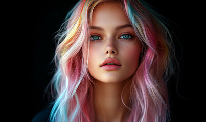 Fototapeta premium Beautiful punk supermodel with colorful long flowing