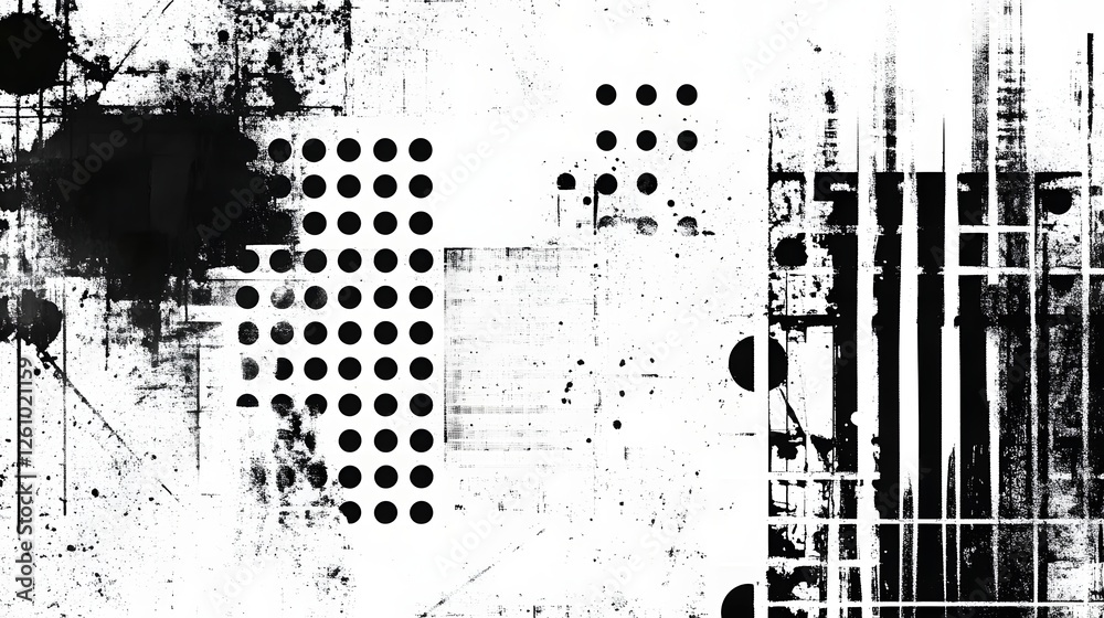 Leinwandbilder grungy monochrome texture with vintage patterns and abstract shapes for edgy contemporary and experi