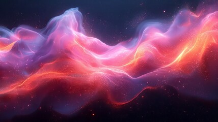 Vibrant abstract waves of pink and purple light flowing through a dark space, creating a mesmerizing visual effect perfect for digital art and backgrounds.