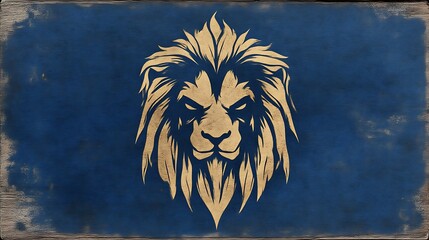 Majestic Lion Head on Distressed Blue Background