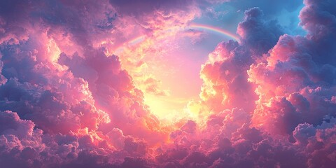 Pastel Sky Bliss: Soft Clouds and a Gentle Rainbow Arc
