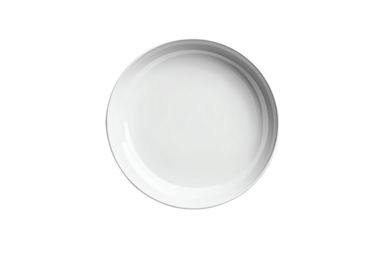 A clean, empty white plate with a smooth surface, ready for food presentation. Ideal for showcasing culinary creations or restaurant menus.