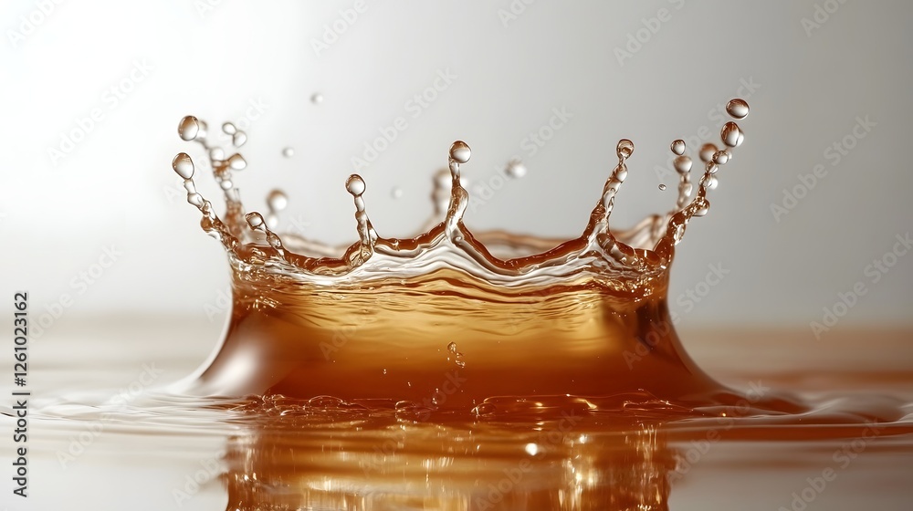 Poster Majestic golden water splash with vibrant droplets and rippling waves creating a dynamic and captivating abstract texture  The image showcases the fluid motion energy and transparency of water