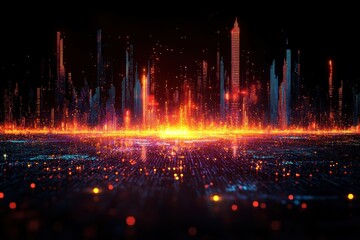 Obraz premium Dynamic corporate finance presentation background with high fidelity visuals in a futuristic cityscape environment