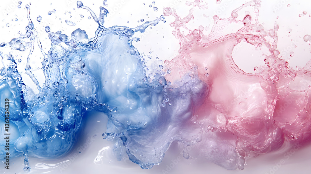 Aufkleber Mesmerizing Fluid Waves of Vibrant Pink and Blue Abstract Splash Art   Dynamic Energetic and Visually Appealing Digital Artwork with Captivating Color Patterns and Fluid Movements
