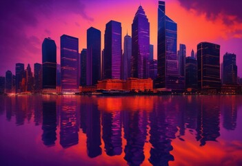 Fototapeta premium stunning dramatic city skyline reflections twilight casting vibrant colors across enhancing evening beauty urban landscape, cityscape, skyscrapers