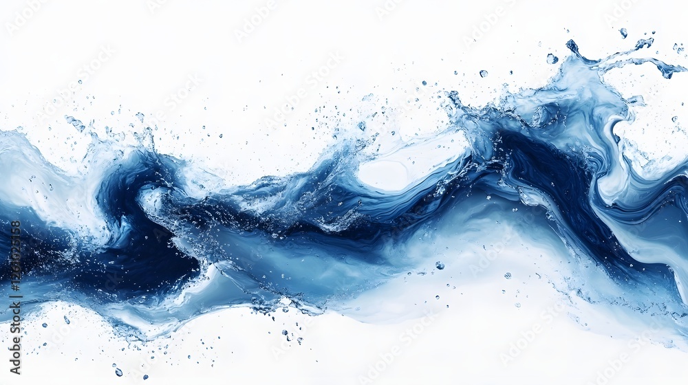 Poster powerful and dynamic abstract flowing water splash and waves in vibrant blue tones depicting a chaot