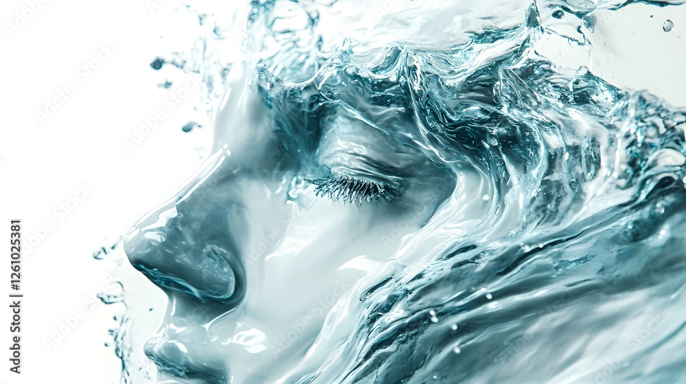 Poster powerful and dynamic ocean wave crashing with dramatic water splash and motion effect turquoise blue