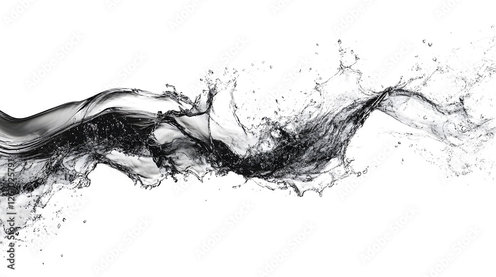 Poster powerful black and white liquid motion abstract with splash of water texture dynamic chaotic fluid f