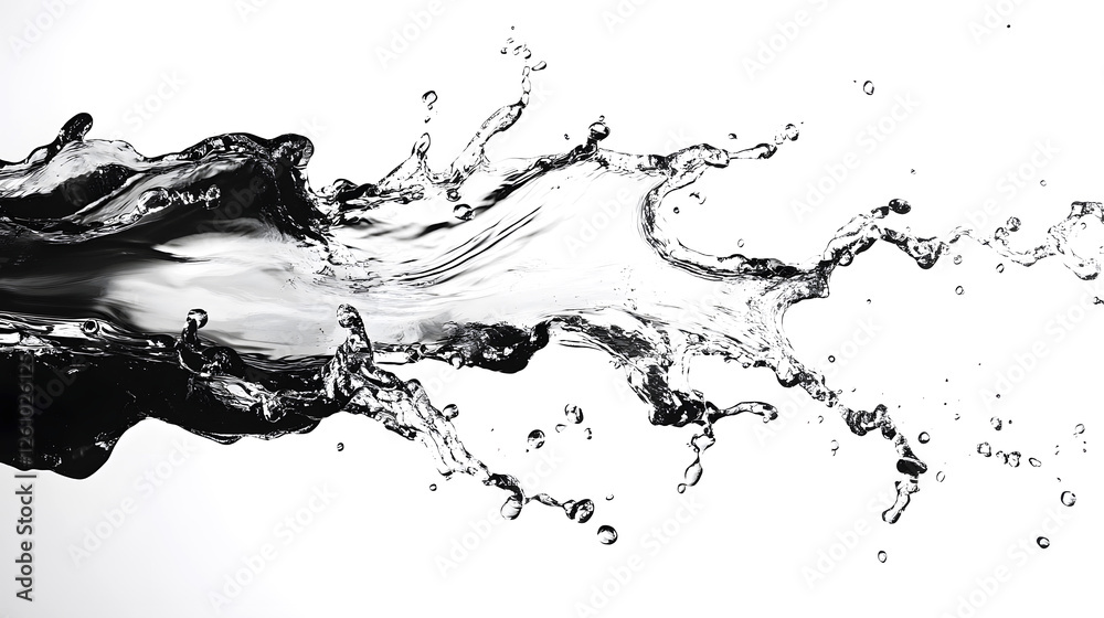 Aufkleber Powerful liquid splash in abstract monochrome motion creating a dynamic and energetic visual with water droplets and fluid forms