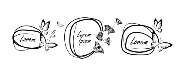 Obraz premium Set of frames with butterflies. hand drawing. Not AI. Vector illustration.
