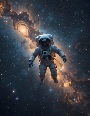 Naklejka premium A lone traveler gazing up at an endless cosmic sky, filled with constellations and galaxies.