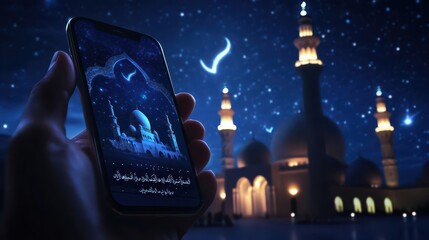  Modern Digital Ramadan Calendar, Blue and Gold, App Interface with Daily Quranic Verses and Prayer Times