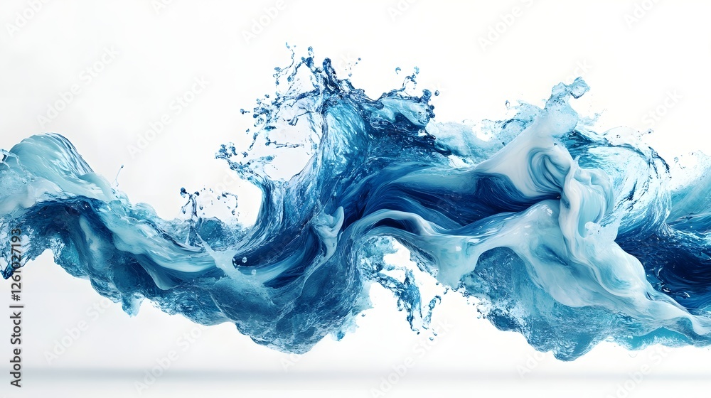 Poster Powerful Water Movement and Dynamic Liquid Flow Abstract Art Design depicting a chaotic intense and turbulent aquatic scene with bursting swirling and surging forces of nature