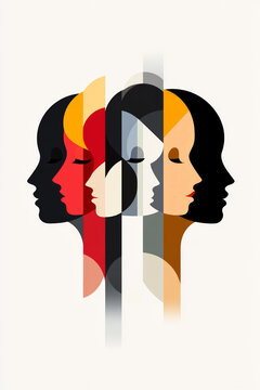 Colorful overlapping silhouettes of women's faces forming an abstract pattern, symbolizing diversity and interconnectedness