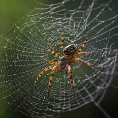 Fototapeta premium A spider weaving its delicate web.