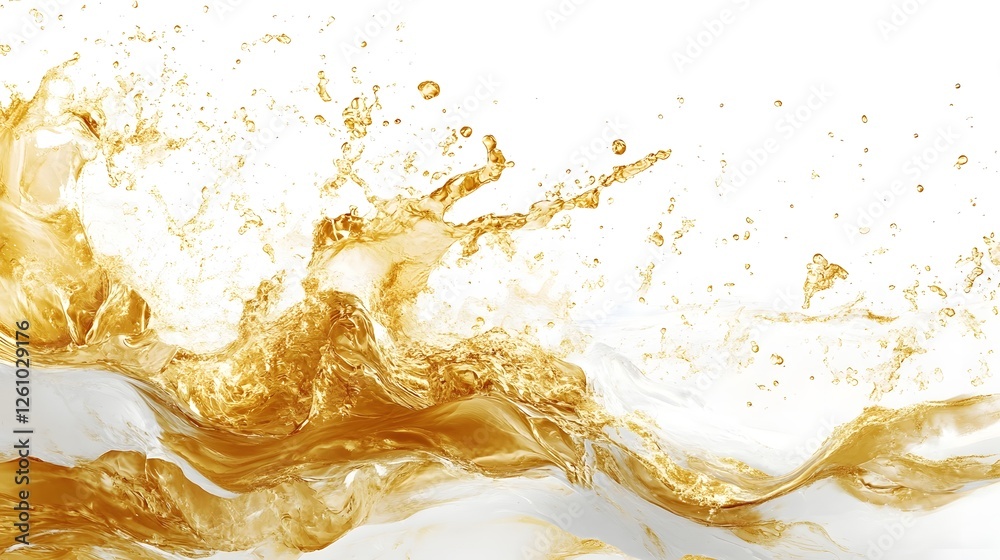 Poster Splashing flowing and bursting golden fluid with dynamic energy and movement creating an visually striking digital art composition  The image showcases the power and elegance of liquid in motion