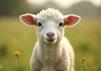 Fototapeta premium gentle white lamb faces destiny calmly everyday fields