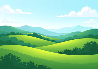 green hill landscape created using vector illustration techniques beautiful panoramic view