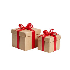 Fototapeta premium A collection of gray gift boxes with red ribbon, arranged to display their different sizes and shapes on transparentbackground