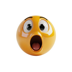 3D Render of a Surprised Emoticon with Open Mouth and Wide Eyes