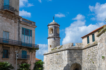 Lighthouse in Castillo de la Real Fuerza was built in 1577 at Plaza de Armas in Old Havana (La Habana Vieja), Cuba. Old Havana is a World Heritage Site. 