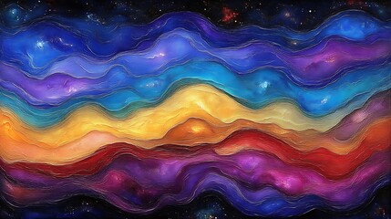Cosmic Waves Abstract Nebula Painting Of Space