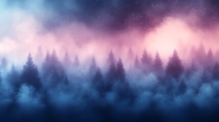 Misty Forest Underneath a Starry Night Sky