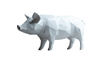White low poly pig standing on transparent background
