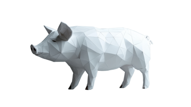 White low poly pig standing on transparent background - Powered by Adobe