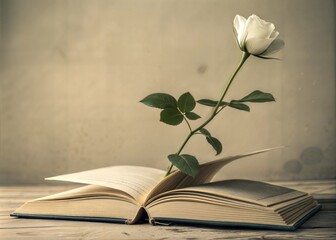 White Rose and Open Book: A Still Life of Serenity