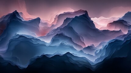 Abstract Blue and Pink Mountain Range Artwork