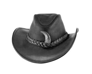 old cowboy leather traveler hat isolated on white background