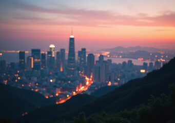 Fototapeta premium beautiful city view often blurry twilight hours behind serene background