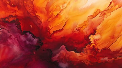 Abstract fiery orange and red ink painting, vibrant background, art design