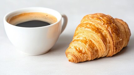 Coffee and Croissant on a Light Surface