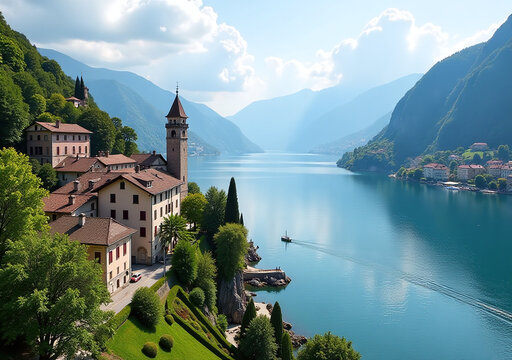 beautiful varenna town como lake picturesque italy overlooking european countryside