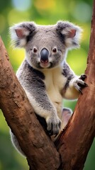 Obraz premium Adorable Koala Bear on Tree Branch Australian Wildlife Close Up Portrait