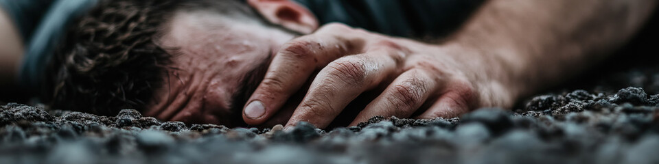 Close-up of Man Lying on Rough Ground