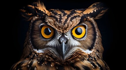 Fototapeta premium Majestic Spotted Eagle Owl Portrait Intense Gaze Striking Feathers Wildlife Photography