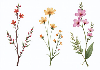 botanical illustrations feature watercolor flowers minimalist style delicate small blooms arrangement