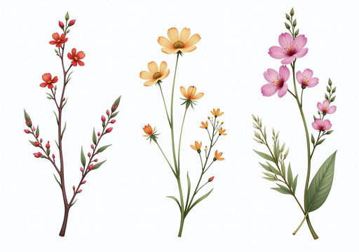 botanical illustrations feature watercolor flowers minimalist style delicate small blooms arrangement