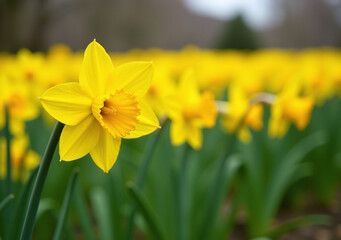 Obraz premium bright yellow daffodils grow abundantly open fields