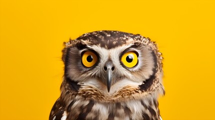 Obraz premium Majestic Owl Portrait Close up of a Spectacled Owl against Vibrant Yellow Background