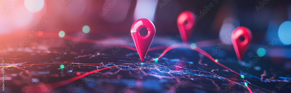 Aufkleber interconnected world: a captivating image showcasing three red pin pointers on a map, symbolizing th