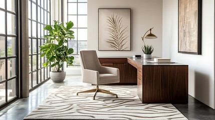 Modern Home Office with Stylish Desk and Chair