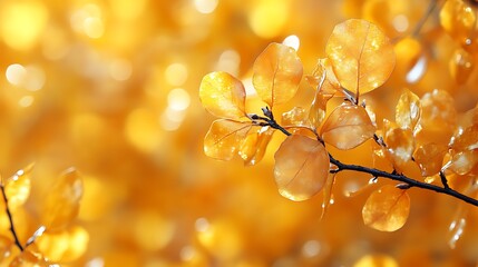 Golden Autumn Leaves Glistening In Sunlight