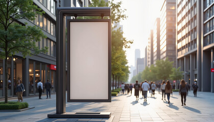 Blank advertising billboard on busy urban street