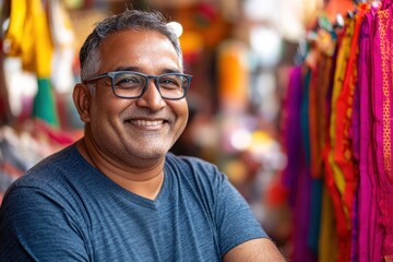 Obraz premium Smiling Man in Vibrant Market