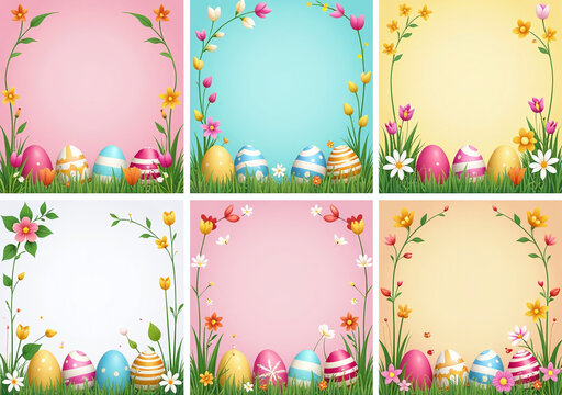 colorful easter designs adorn various backgrounds spring celebrations vibrant patterns